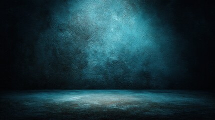 A High Resolution image of dark blue background texture with black vignette in old vintage grunge textured border design dark elegant teal color wall with light spotlight center.