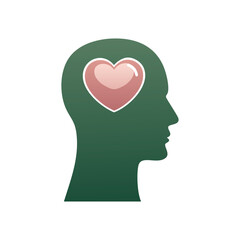 Head silhouette with heart representing love and compassion