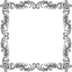 Fototapeta na wymiar A filigree heraldic crest motif floral pattern border frame. Original design in a vintage style.