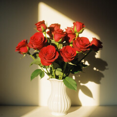 Fototapeta premium bouquet of red roses in vase