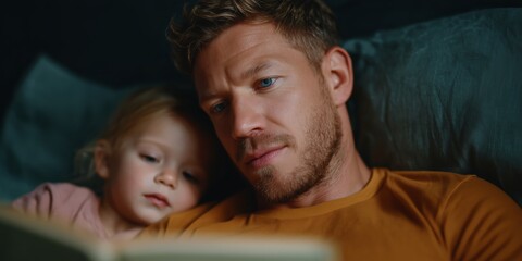 Father and child bonding with bedtime story at home
