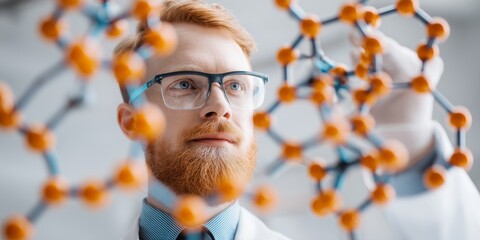 Inquisitive scientist examining molecular structure in laboratory setting