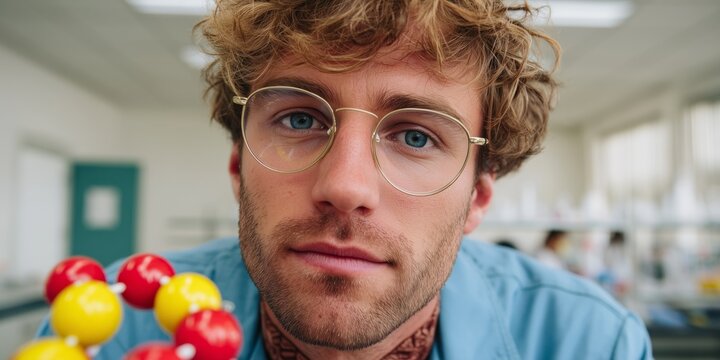 Inquisitive scientist examining molecular structure in modern laboratory setting