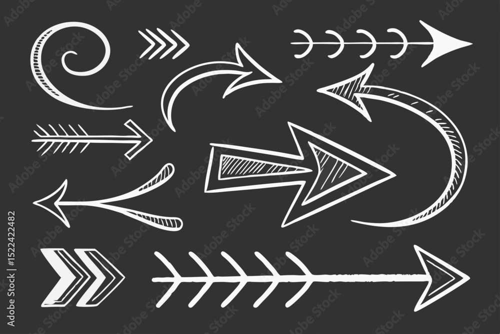Poster artistic hand drawn arrows collection illustrating directional guidance and design elements for vari