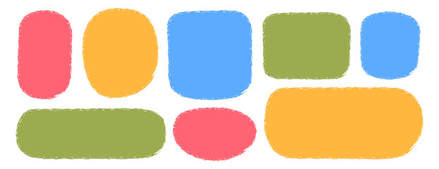 Set of crayon text box, stickers, shapes vector illustration