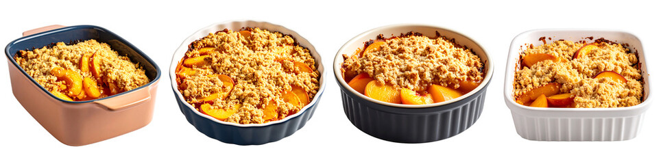 Delicious Peach Cobbler in Baking Dish Transparent Background PNG set