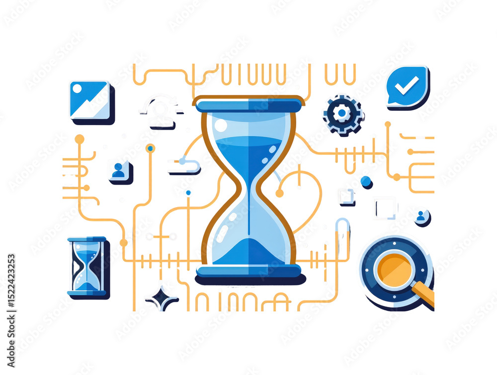Aufkleber digital time management concepts modern workspace graphic design abstract environment top-down viewp