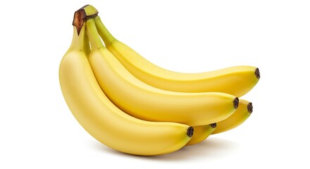 Ripe Yellow Bananas Bunch on White Background