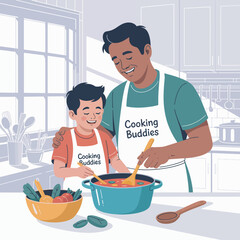 father and son cooking together