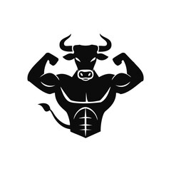 Muscular bull bodybuilder strong animal fitness logo