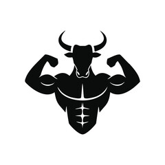 Muscular bull bodybuilder strong fitness logo