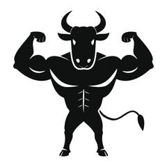 Muscular bull flexing biceps strong animal power