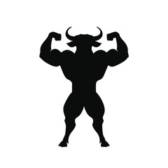 Muscular bull silhouette flexing biceps strong powerful