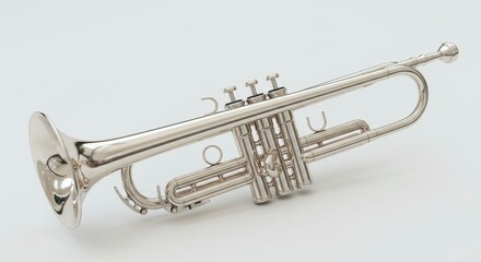 Fototapeta premium Shiny Silver Trumpet Musical Instrument Isolated on a White Background with Detailed Metallic Texture