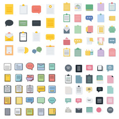 Flat design icons of messages, speech bubbles, documents, and notifications—ideal for communication apps, productivity tools, and interface designs.

