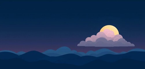 Obraz premium Minimalist moon and cloud icon; serene night scene Flat art style, stars, design