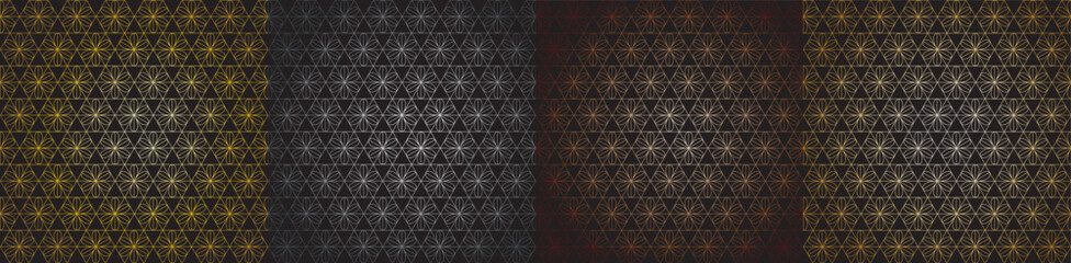 Collection of seamless ornamental vector patterns and swatches. White and grey geometric oriental backgrounds.