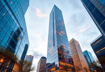 Modern glass skyscraper, Milano Porta Nuova district, financial, reflection
