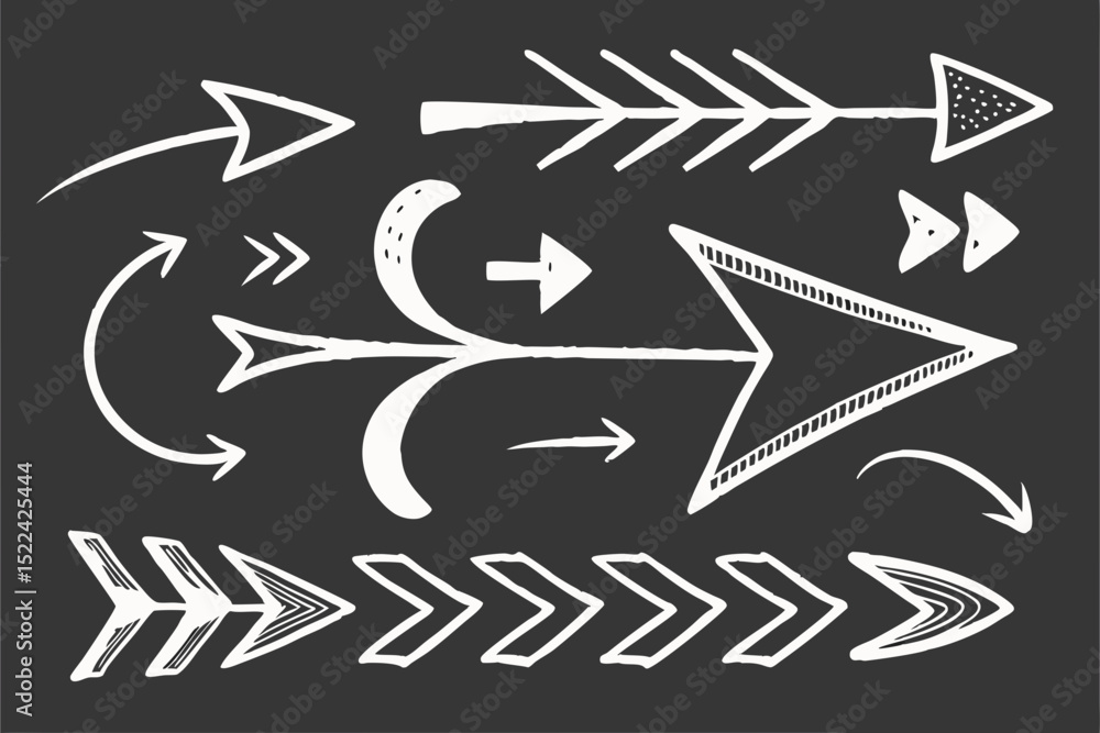Poster hand-drawn arrow designs collection in white with transparency suitable for various graphic design p