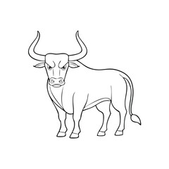 Powerful bull line art illustration coloring page