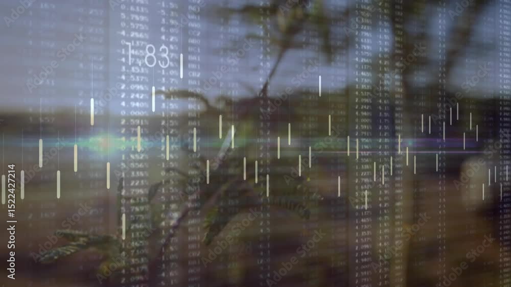 Poster upon start branch rising while data columns scrolling, candlesticks flickering showing data flow