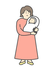 ママと抱っこされる赤ちゃんの全身イラスト