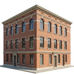 Fototapeta premium Exterior view of a three story brick building with arched windows on top floor