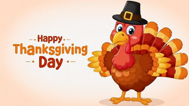 Happy Thanksgiving Day Cute Turkey Cartoon Illustration
