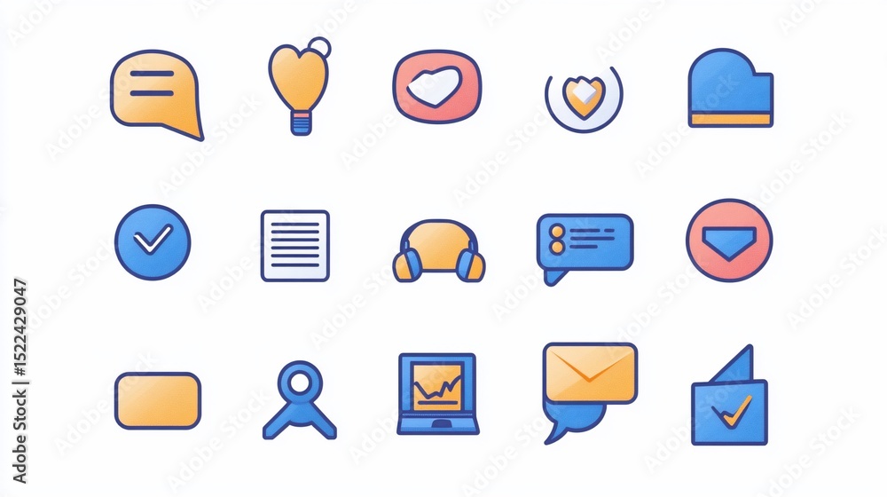 Poster collection of colorful doodle icons for web and mobile interface design