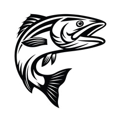 Stylized Leaping Fish Black and White Silhouette Aquatic Animal