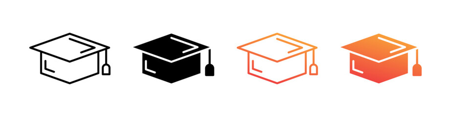 Mortarboard Multi Style Icon Set Vector 