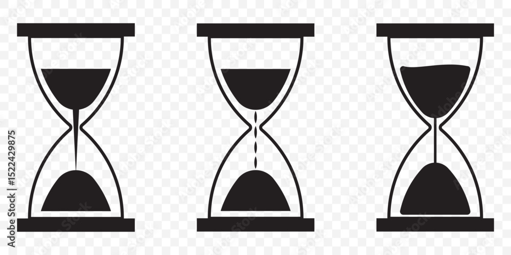 Poster sand clock icon set in black filled and line set on transparent background. eps 10.