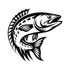 Stylized Monochrome Fish Black and White Aquatic Animal Design Element