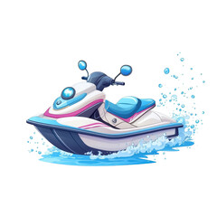 Jet ski in flat illustration style, isolated on white background. PNG