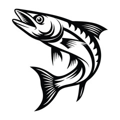 Barracuda Fish Line Art Black and White Isolated Design on White Backdrop