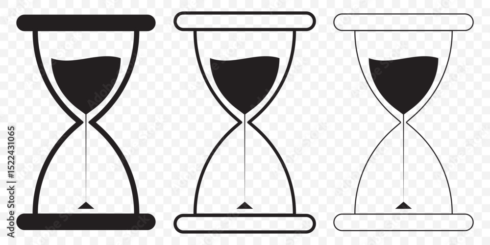 Poster sand clock icon set in black filled and line set on transparent background. eps 10.