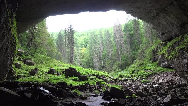 Cave, Tourists Exploring Coiba Mare Cave in Romania, People with Guide in a Trip in Mountains