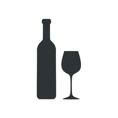 Wine bottle and glass simple silhouette icon
