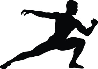 Obraz premium Silhouette of Muscular Man Stretching and Preparing for Exercise on a White Background
