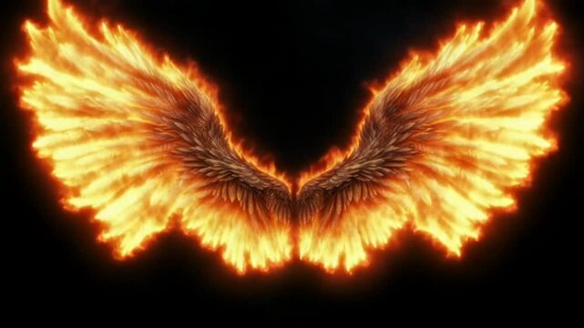 wings fire on black background	
