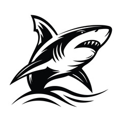 Obraz premium Aggressive Black and White Shark with Open Mouth Silhouette, Isolated On White