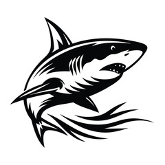 Shark Black and White Aggressive Marine Animal, Silhouette