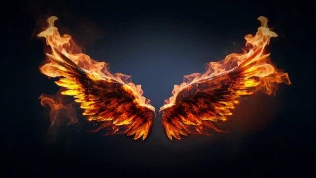 wings fire on black background	
