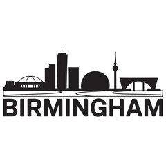 Obraz premium Vector Birmingham skyline. Travel Birmingham UK famous landmarks. Business and tourism concept for presentation, banner, web site. Vector black silhouette. with white background