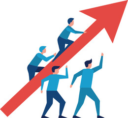 Fototapeta premium Team Pushing Large Arrow Upward