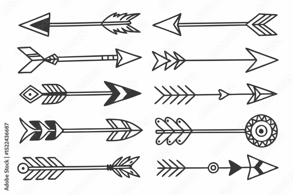 Aufkleber collection of hand drawn arrows in a tribal or bohemian style with transparent background perfect fo