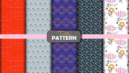 Seamless vector pattern set with floral and geometric vintage designs in pink for textile and wallpaper decoration
