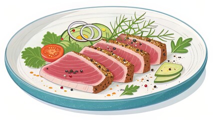 Thick-Line Rounded Tuna Vector with Simple Fin and Eye Elements