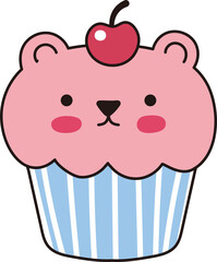 Cute Pink Bear Cupcake Illustration
