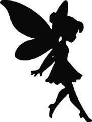 Silhouette of a Fairy Girl with Wings in Flight

